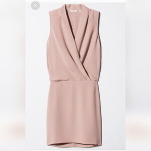 Babaton Blush Pink Sleeveless Mini Dress Faux Wrap Side Zipper Work Attire Sz 4